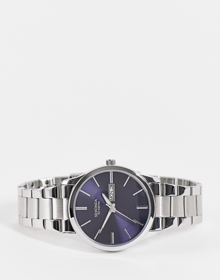Sekonda - Unisex horloge met blauwe wijzerplaat-Zilver