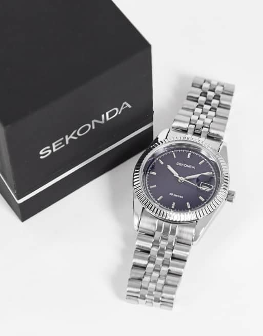 Sekonda - Unisex sølvfarvet armbåndsur med blå urskive, 2 af 4