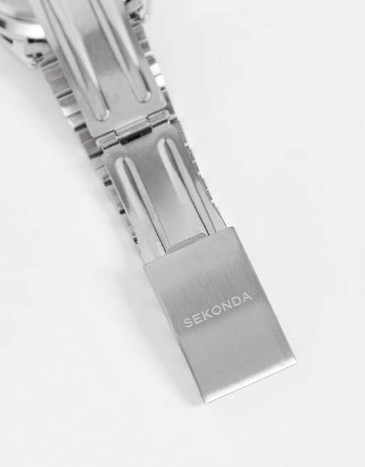 Sekonda - Unisex sølvfarvet armbåndsur med blå urskive, 3 af 4