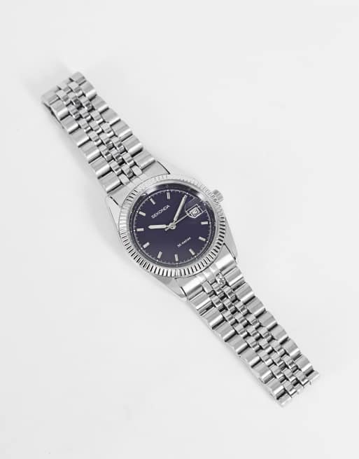 Sekonda - Unisex sølvfarvet armbåndsur med blå urskive, 4 af 4