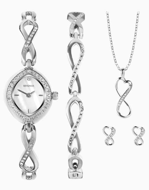 Sekonda  Womens 18mm Analogue Giftset With Silver Case And Alloy Bracelet With White Dial