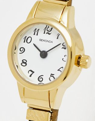 Sekonda womens adjustable bracelet watch with white dial in gold