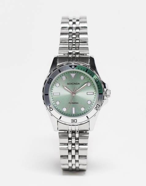 Sekonda Womens Balearic 33mm Analogue Watch with Silver Alloy Round Case, Silver Stainless Steel Bracelet and Light Green Dial - view 1