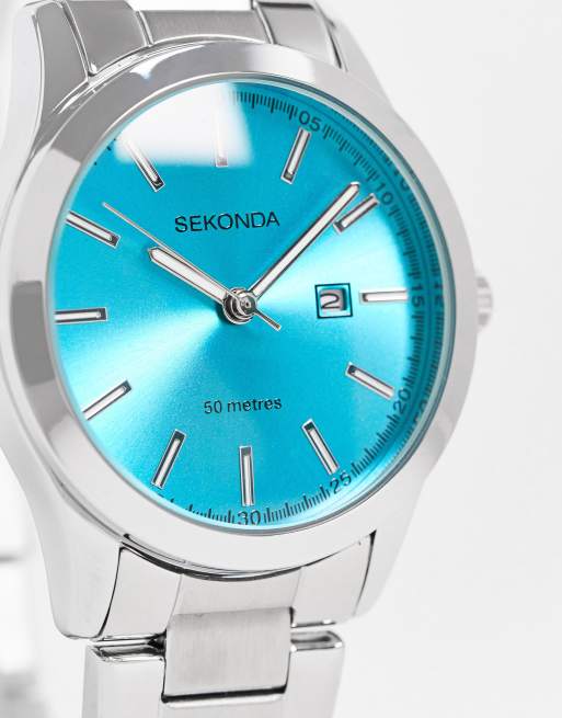 Sekonda womens bracelet watch with blue face in silver