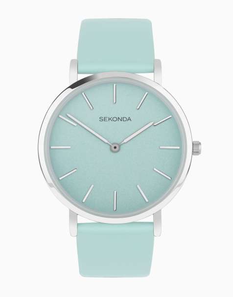 Sekonda Womens Freya 36mm Analogue Watch with Silver Alloy Round Case, Light Green Leather Strap and Light Green Dial - view 1
