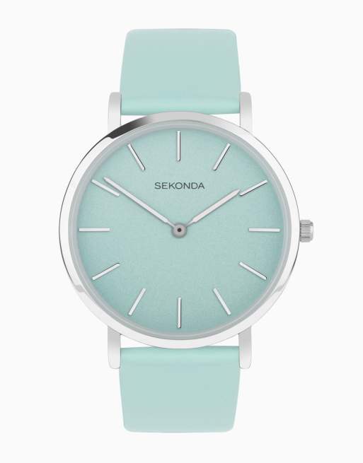 Sekonda Womens Freya 36mm Analogue Watch with Silver Alloy Round Case, Light Green Leather Strap and Light Green Dial