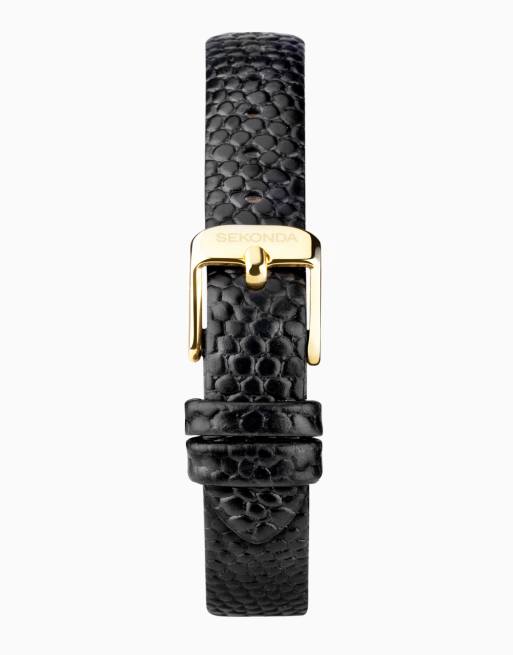 Sekonda Womens Monica 20mm Analogue Watch with Gold Alloy Rectangular Case, Black Leather Strap and White Dial, 2 of 3