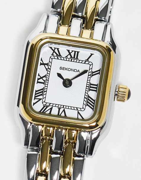 Sekonda – Womens – Monica – Analoge Uhr mit rechteckigem 20mm-Gehäuse und Armband aus zweifarbiger Legierung und Zifferblatt in Weiß - view 1