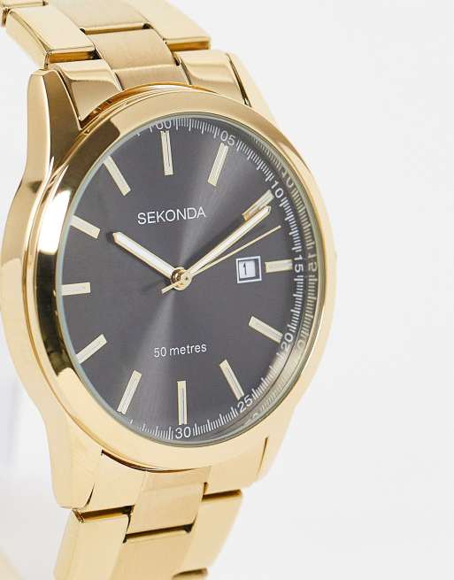 Sekonda – Zegarek unisex na bransolecie w kolorze złotym z szarą tarczą