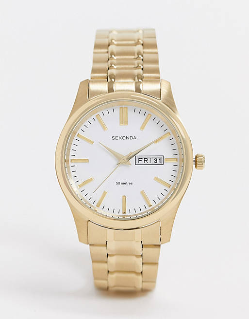 Sekonda – Zegarek z bransoletą w kolorze złota i białą tarczą