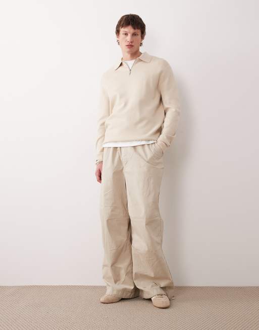 Selected 1/4 zip polo neck sweater in cream, 2 of 5