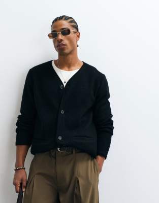 Selected 100% Boiled Wool V-neck Cardigan In Blue