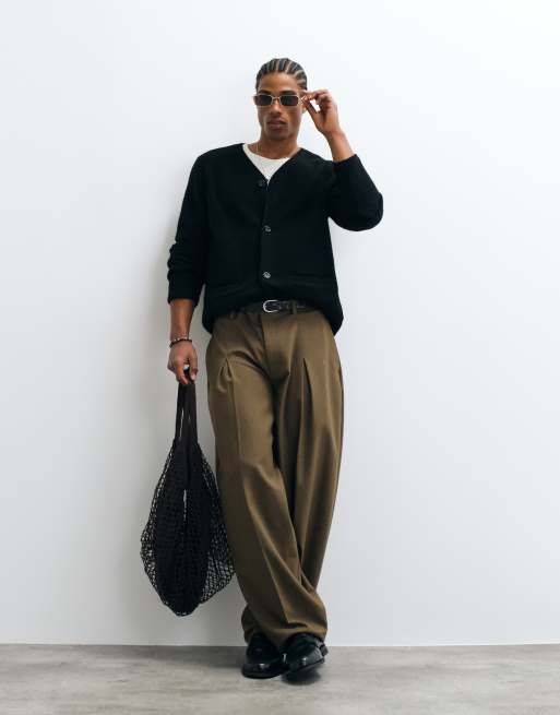 Selected 100% boiled wool v-neck cardigan in black , 2 of 5