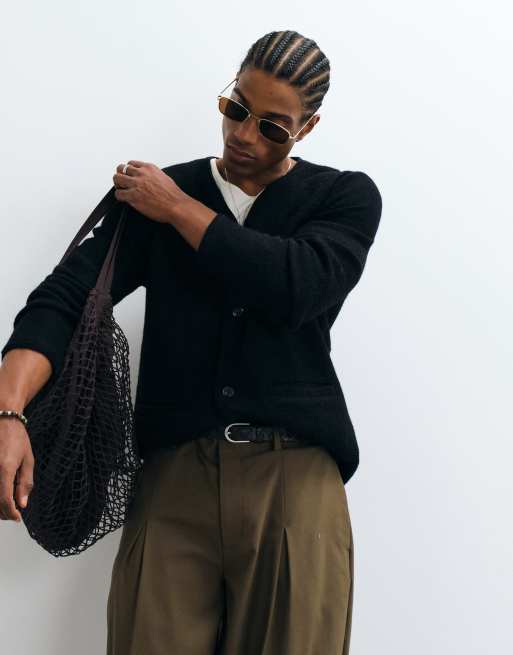 Selected 100% boiled wool v-neck cardigan in black , 3 of 5