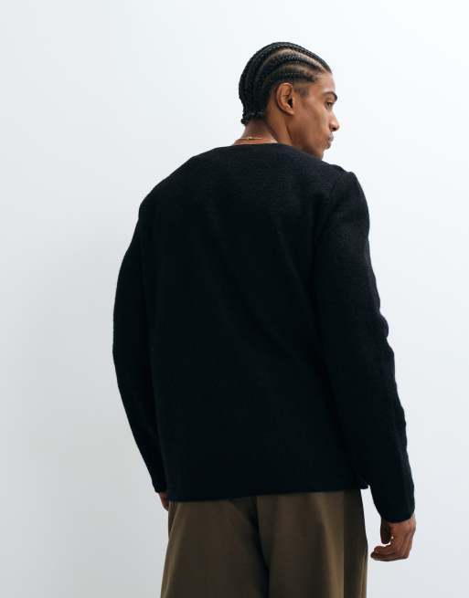 Selected 100% boiled wool v-neck cardigan in black , 5 of 5