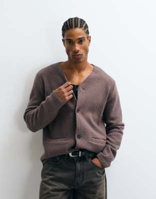 Selected 100% Boiled Wool V-neck Cardigan In Brown