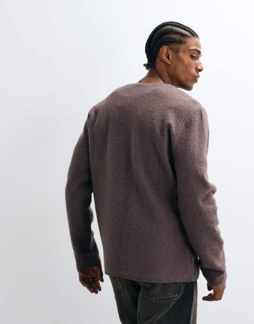 Selected 100% boiled wool v-neck cardigan in brown morel, 2 of 5