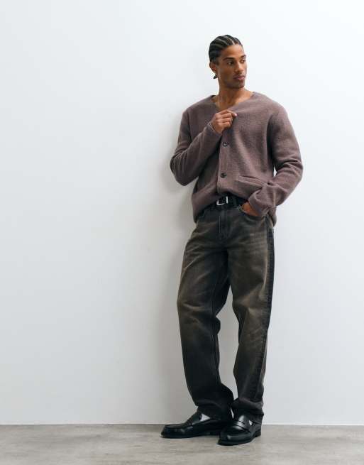 Selected 100% boiled wool v-neck cardigan in brown morel, 3 of 5