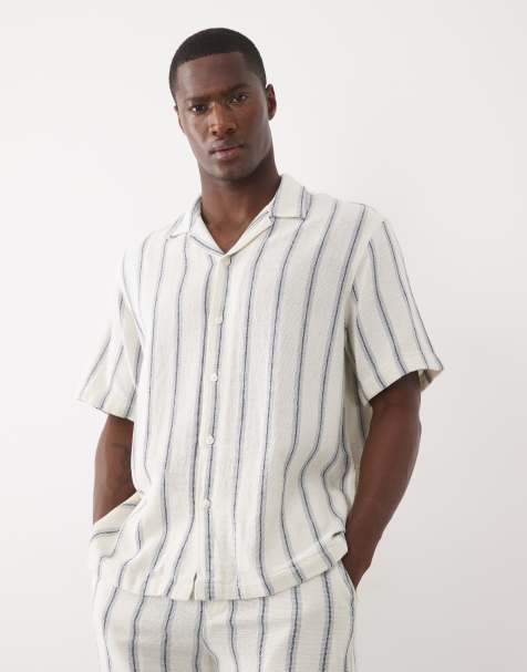 Selected 100% cotton co-ord textured in blue stripe - view 1