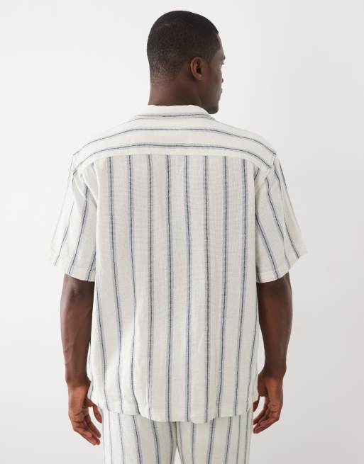 Selected 100% cotton co-ord textured in blue stripe, 3 of 5