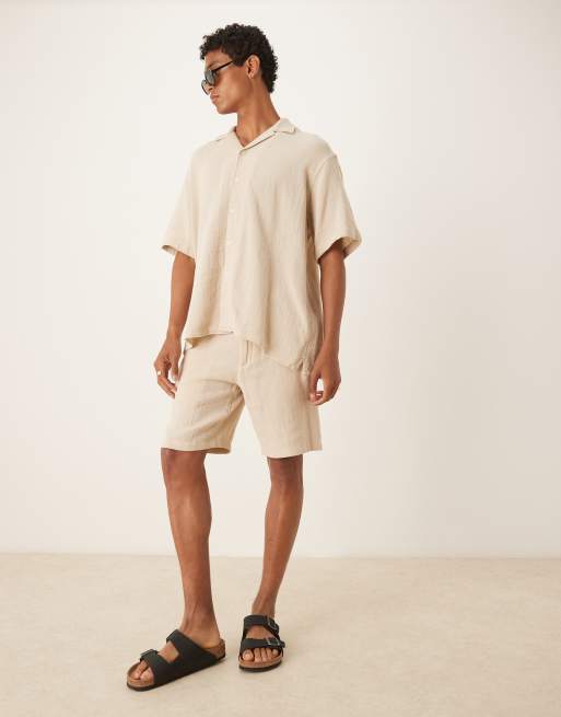Selected 100% cotton co-ord textured shirt in cream , 3 of 4