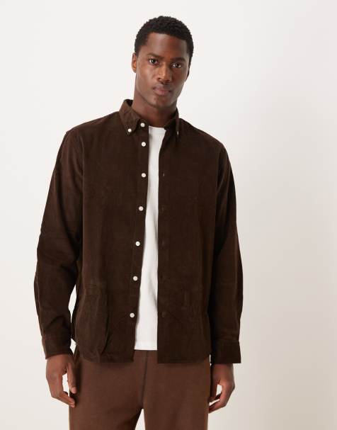 Selected 100% cotton cord shirt in brown 