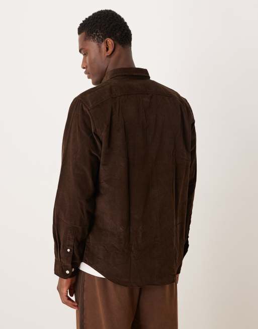 Selected 100% cotton cord shirt in brown , 3 of 5