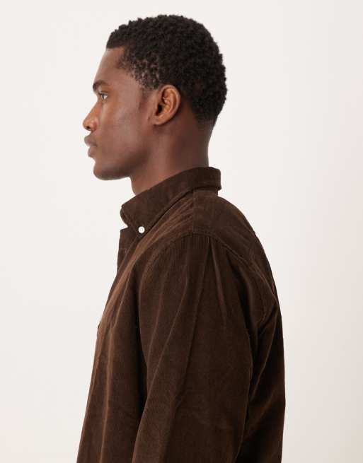 Selected 100% cotton cord shirt in brown , 4 of 5