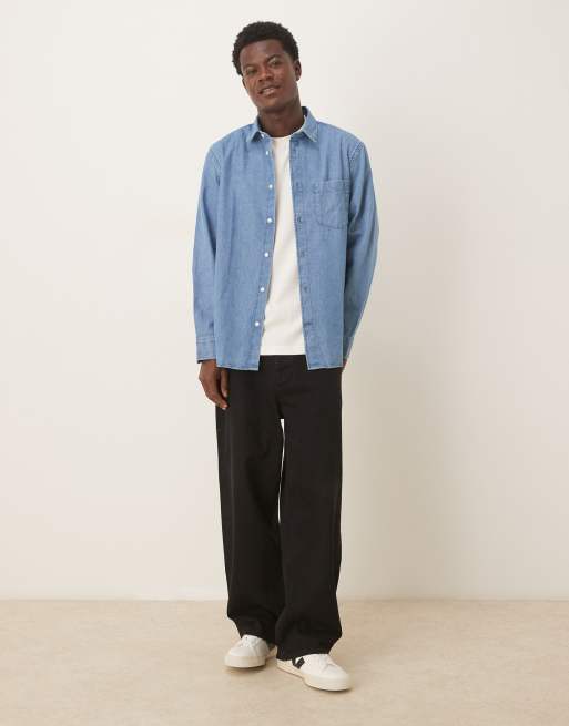 Selected 100% cotton denim shirt in medium blue