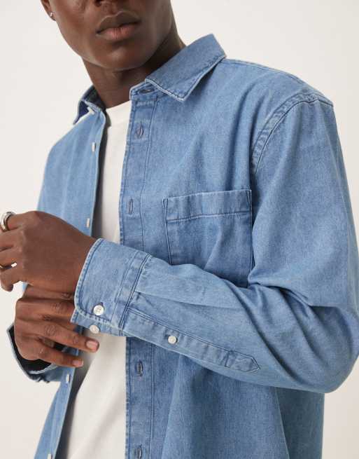 Selected 100% cotton denim shirt in medium blue