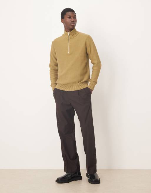 Selected 100% cotton half zip knit jumper in beige, 2 of 5
