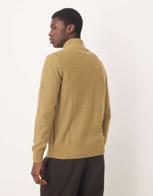 Selected 100% cotton half zip knit jumper in beige, 3 of 5