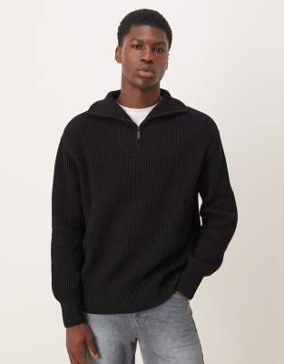 Selected 100% cotton half zip sweater in black | ASOS