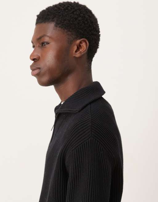 Selected 100% cotton half zip sweater in black | ASOS
