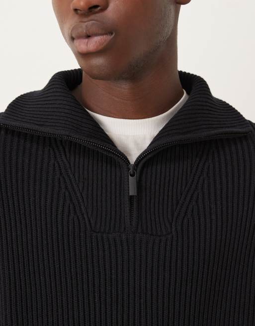 Selected 100% cotton half zip sweater in black | ASOS