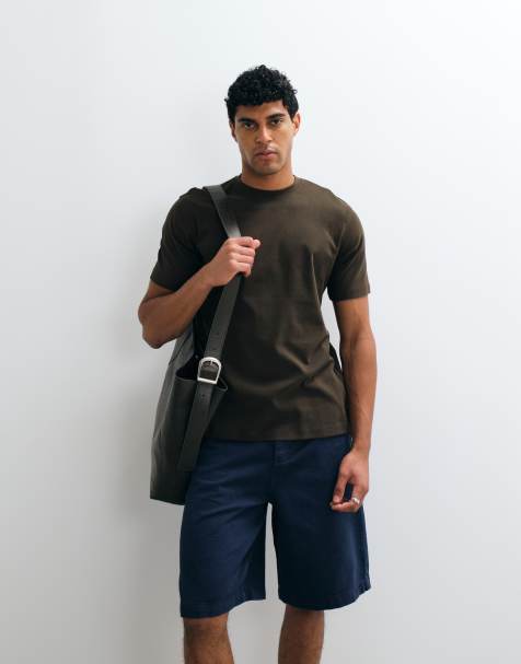 Selected 100% cotton heavyweight t-shirt in chocolate brown - view 1