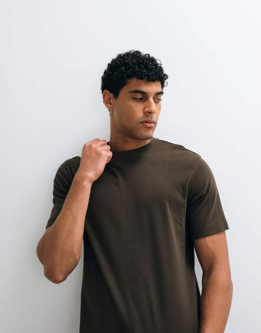 Selected 100% cotton heavyweight T-shirt in chocolate brown, 3 of 5