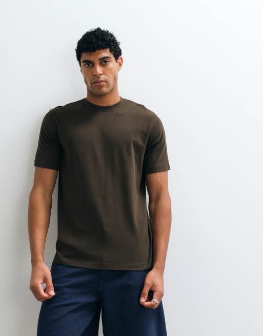 Selected 100% cotton heavyweight T-shirt in chocolate brown, 5 of 5