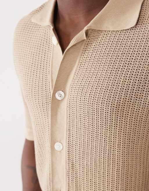 Selected 100% cotton knit button cardigan in beige, 4 of 5