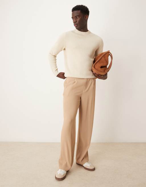 Selected 100% cotton knit crew neck sweater in cream , 2 of 4