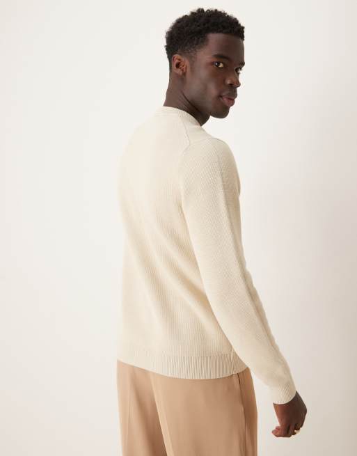 Selected 100% cotton knit crew neck sweater in cream , 4 of 4