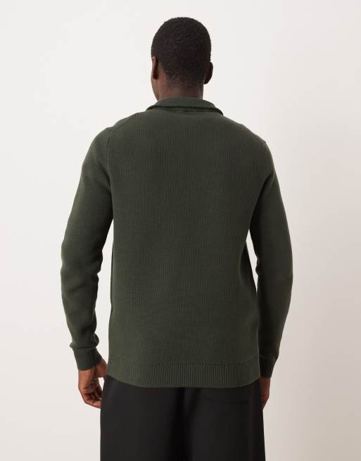 Selected 100% cotton knit half zip in dark green | ASOS