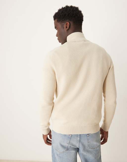 Selected 100% cotton knit half zip sweater in cream | ASOS