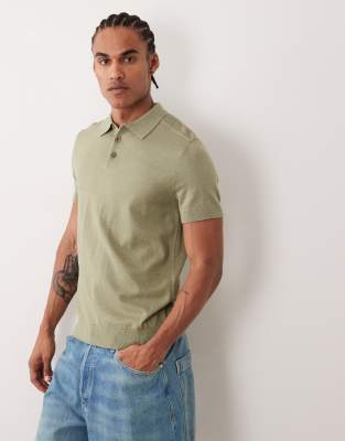 Selected 100% Cotton Knit Polo Shirt In Green