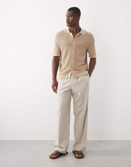 Selected 100% cotton knitted button cardigan in beige, 3 of 5