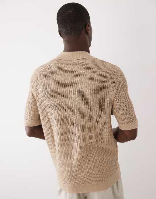Selected 100% cotton knitted button cardigan in beige, 5 of 5