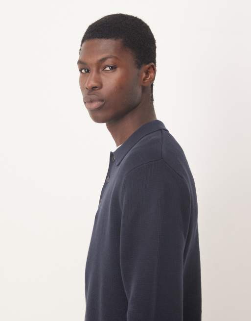 Selected 100% cotton knitted polo in navy, 4 of 5