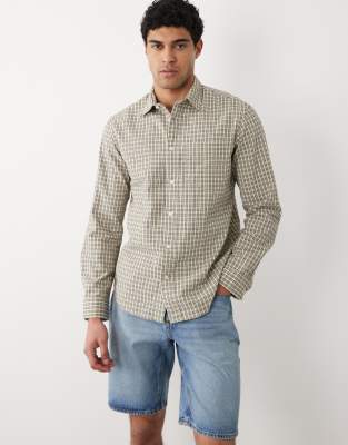 Selected 100% Cotton Long Sleeve Seersucker Shirt In Neutral