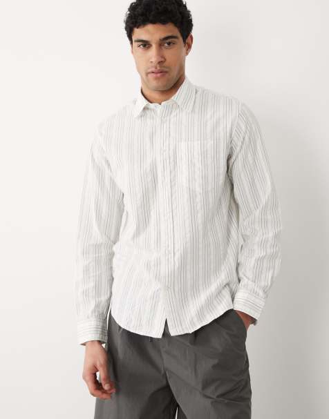 Selected 100% cotton long sleeve seersucker shirt in green stripes - view 1
