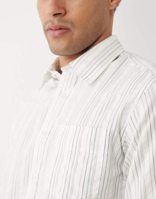 Selected 100% cotton long sleeve seersucker shirt in green stripes, 3 of 5